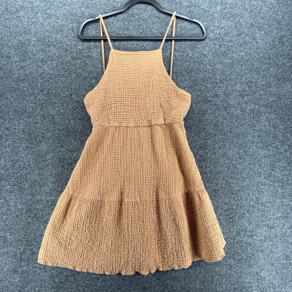 ZARA Dress Womens M Tan Sleeveless A-Line Cottage Coquette Romantic Soft Girl
